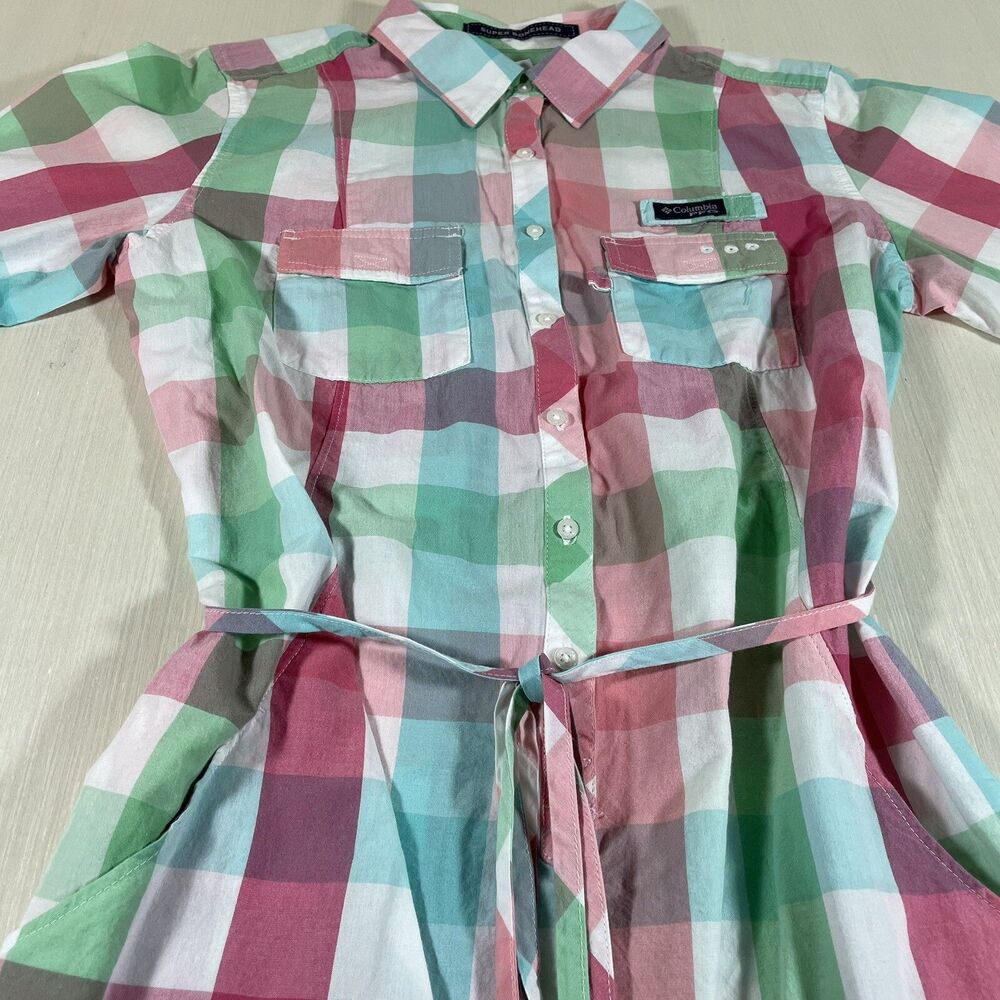 Womens Columbia PFG Super Bonehead Dress Size Small Plaid Tie - Picture 3 of 13